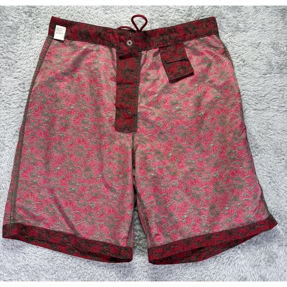 Vintage Tommy Hilfiger Mens Large Board‎ Shorts Red Brown Floral 2000 Never Worn - Picture 11 of 13